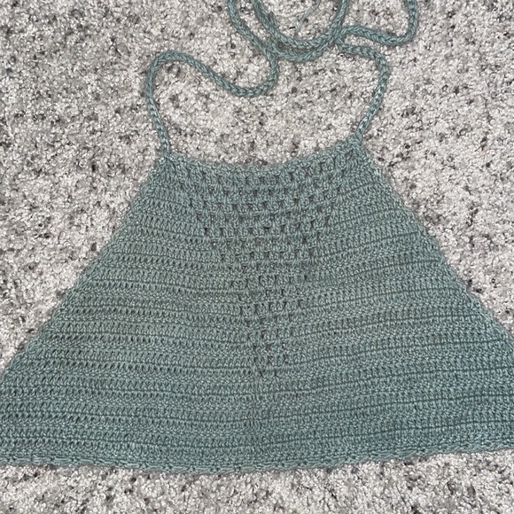 Knitted sage green bikini bathing suit set in women’s small with string ties - Picture 2 of 6